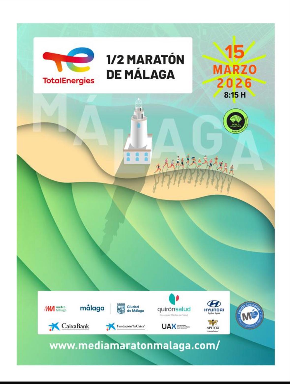 Cartel oficial de la TotalEnergies Media Maratón de Málaga 2026